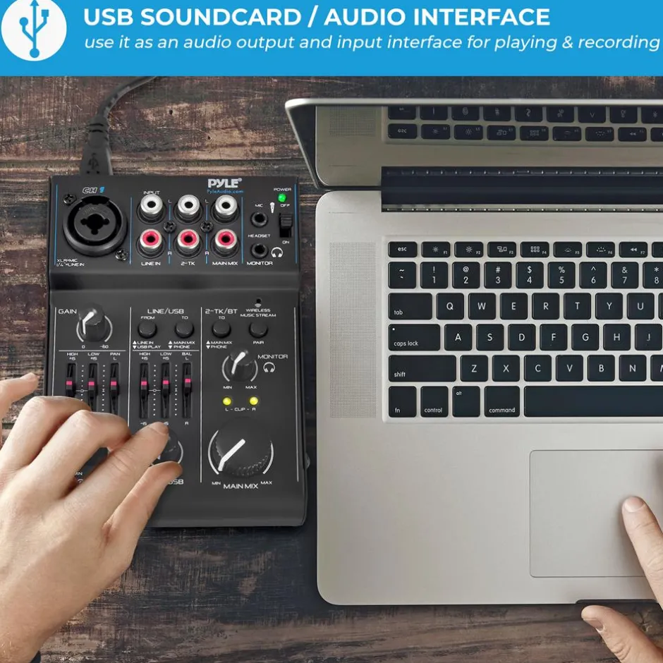 3-Channel Bluetooth Audio Mixer - Wireless Streaming, 18V Phantom Power<Pyle Sale