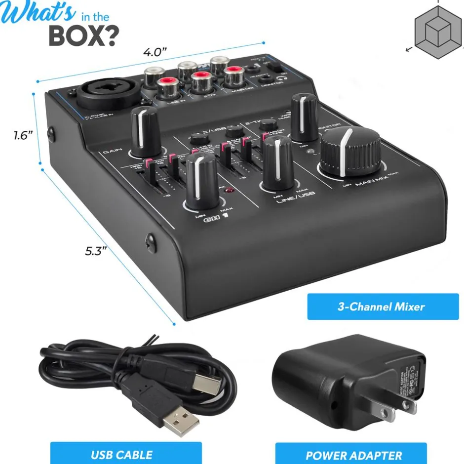 3-Channel Bluetooth Audio Mixer - Wireless Streaming, 18V Phantom Power<Pyle Sale