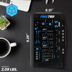3-Channel Bluetooth DJ Mixer, Wireless Streaming, USB Reader, Blue<Pyle New