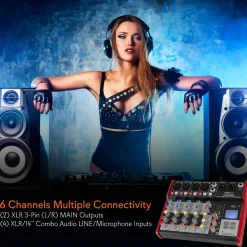 6-Channel Bluetooth DJ Mixer - Pro Audio, USB Interface, Phantom Power<Pyle Sale