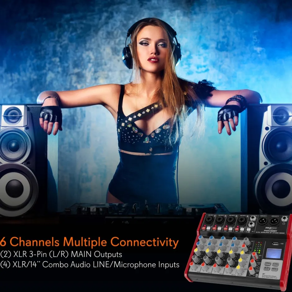 6-Channel Bluetooth DJ Mixer - Pro Audio, USB Interface, Phantom Power<Pyle Sale