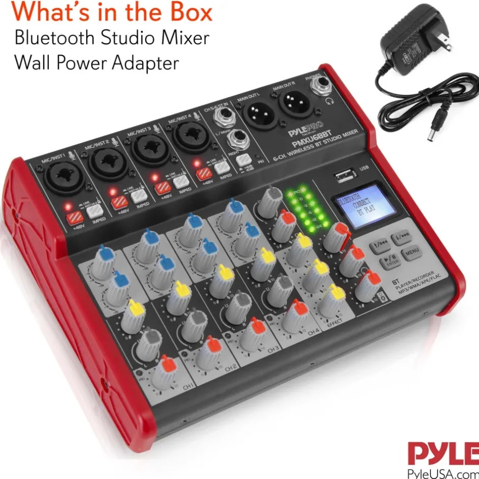 6-Channel Bluetooth DJ Mixer - Pro Audio, USB Interface, Phantom Power<Pyle Sale