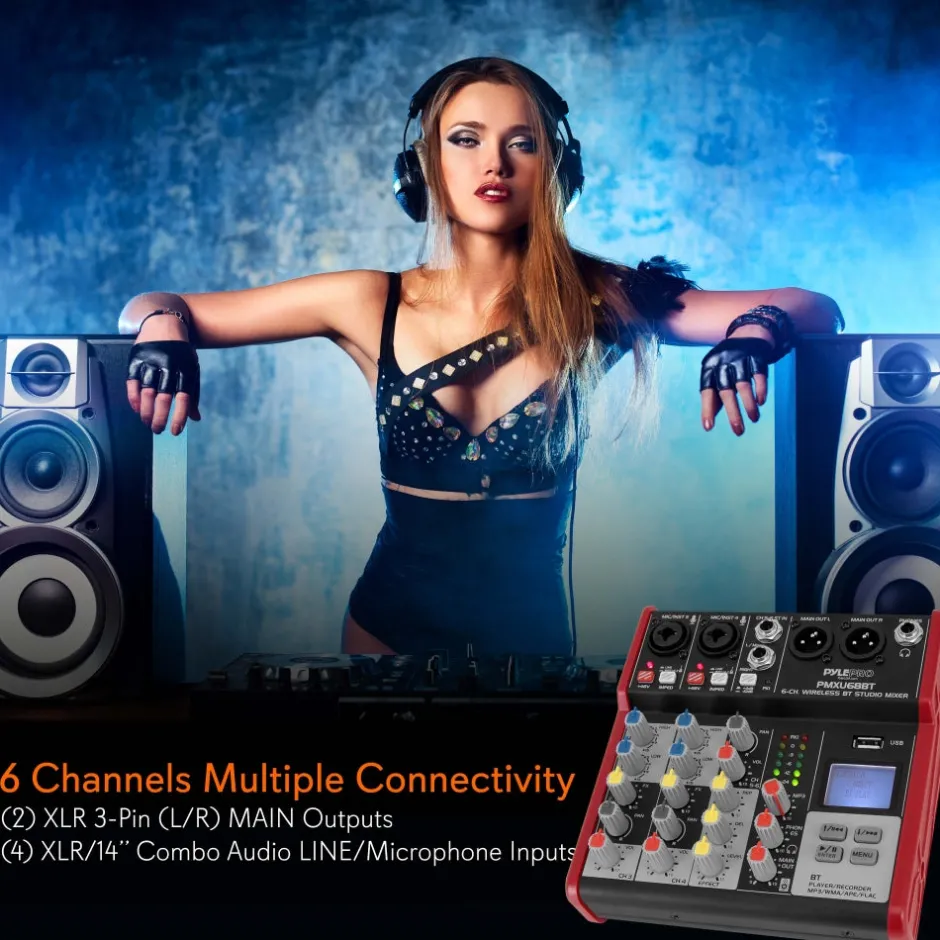 4-Channel Bluetooth DJ Mixer - Pro Audio, USB Interface, Phantom Power<Pyle New