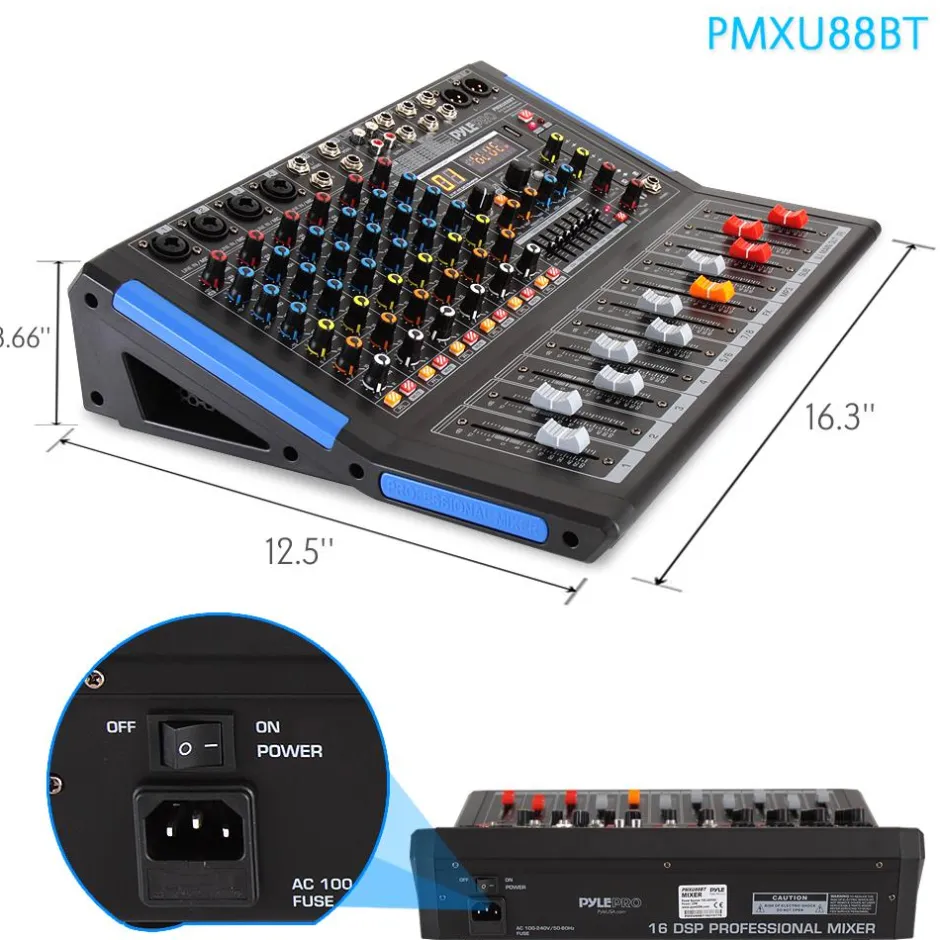 8-Channel Bluetooth DJ Mixer - Pro Sound, USB Recording, 7-Band EQ<Pyle Online