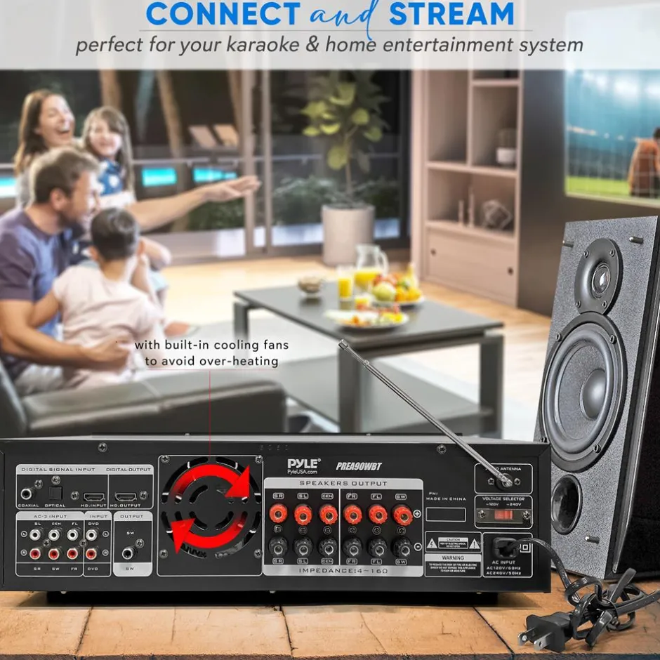 6-Channel Bluetooth Home Amplifier 1600W Wireless Streaming USB Inputs<Pyle Online