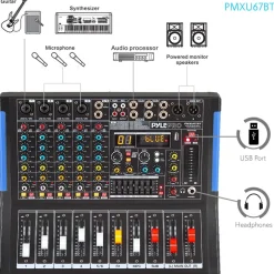 6-Channel Bluetooth Mixer - Pro Audio Control, 16 DSP Effects, USB Input<Pyle Online