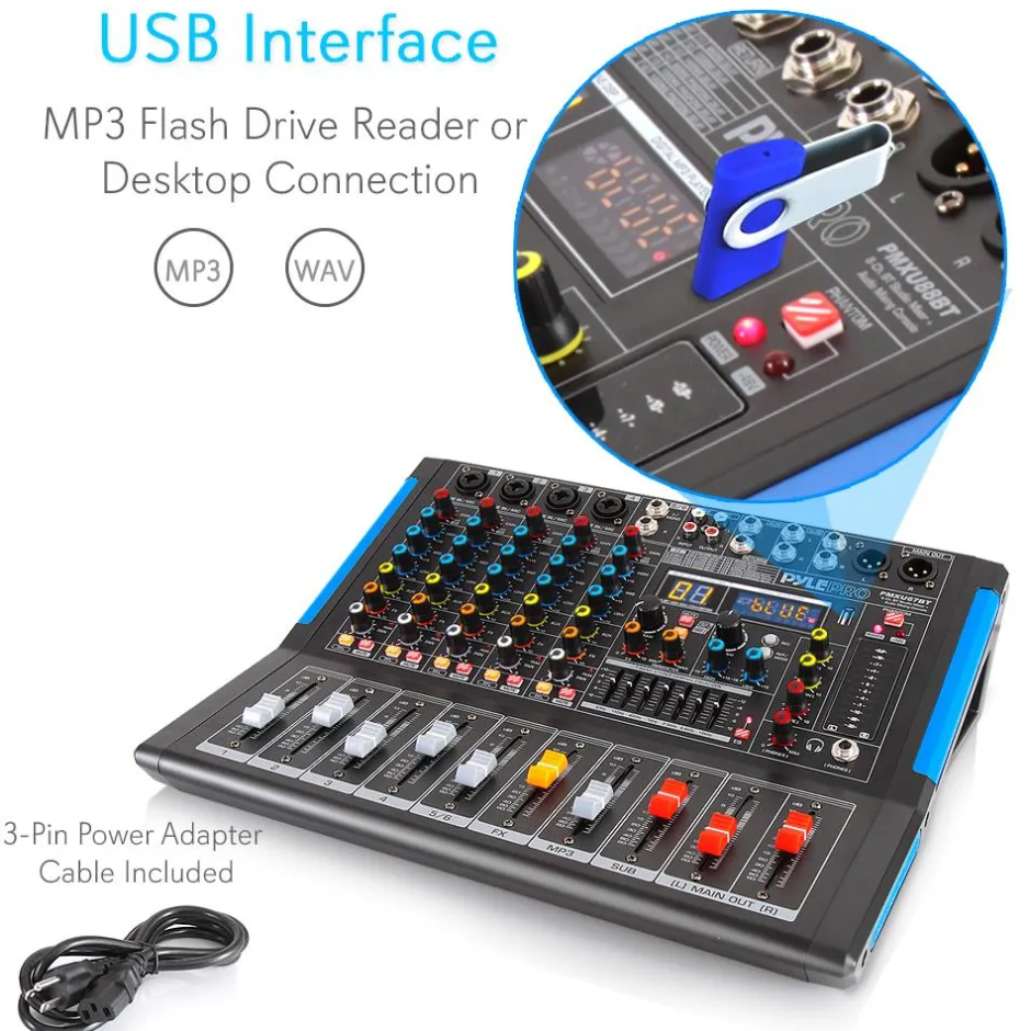 6-Channel Bluetooth Mixer - Pro Audio Control, 16 DSP Effects, USB Input<Pyle Online