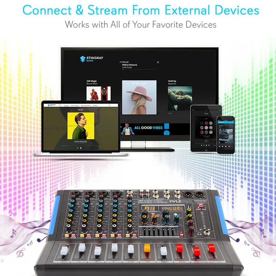 6-Channel Bluetooth Mixer - Pro Audio Control, 16 DSP Effects, USB Input<Pyle Online