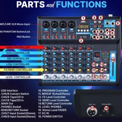 8-Channel Bluetooth Studio Mixer - USB, DSP, Phantom Power, DJ/Studio Use<Pyle Discount