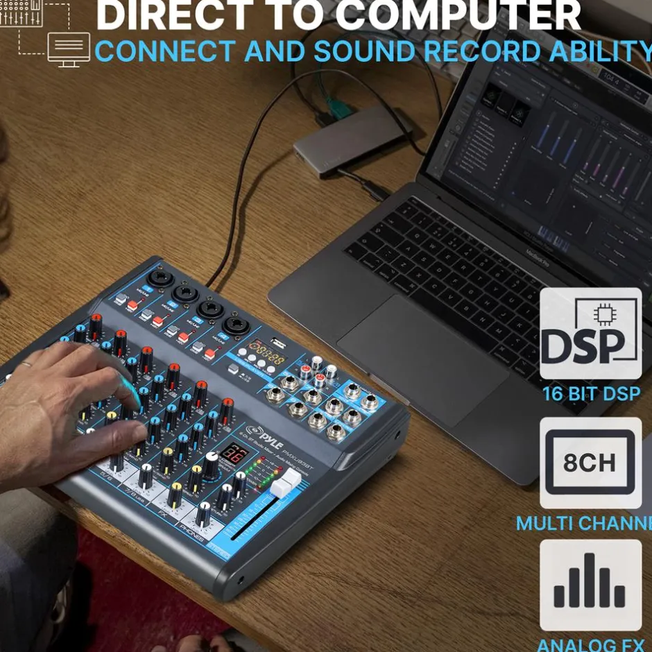 8-Channel Bluetooth Studio Mixer - USB, DSP, Phantom Power, DJ/Studio Use<Pyle Discount