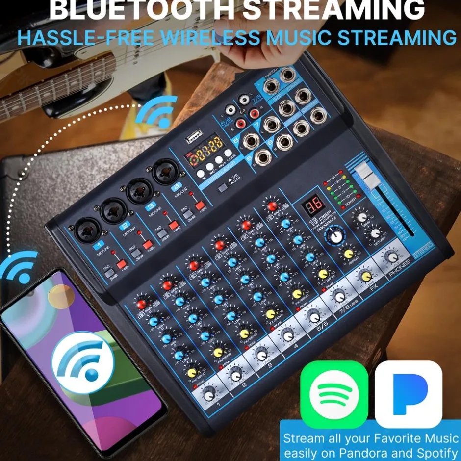 8-Channel Bluetooth Studio Mixer - USB, DSP, Phantom Power, DJ/Studio Use<Pyle Discount