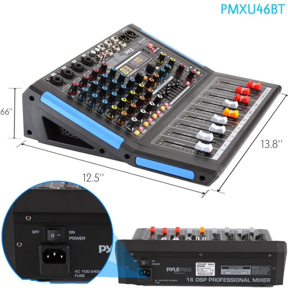 4-Channel Bluetooth Studio Mixer - USB Recording, 48V Power, 7-Band EQ<Pyle Clearance