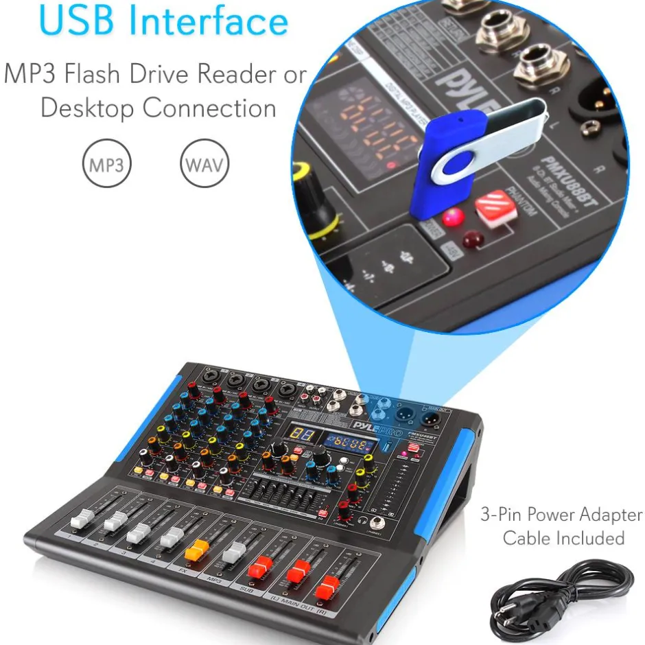 4-Channel Bluetooth Studio Mixer - USB Recording, 48V Power, 7-Band EQ<Pyle Clearance