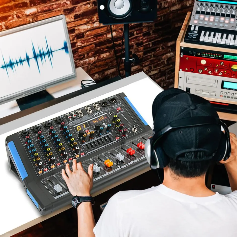 4-Channel Bluetooth Studio Mixer - USB Recording, 48V Power, 7-Band EQ<Pyle Clearance