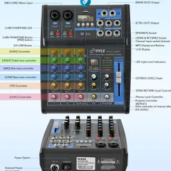 4-Channel Bluetooth Studio Mixer - USB, FX, 48V Phantom Power<Pyle Outlet