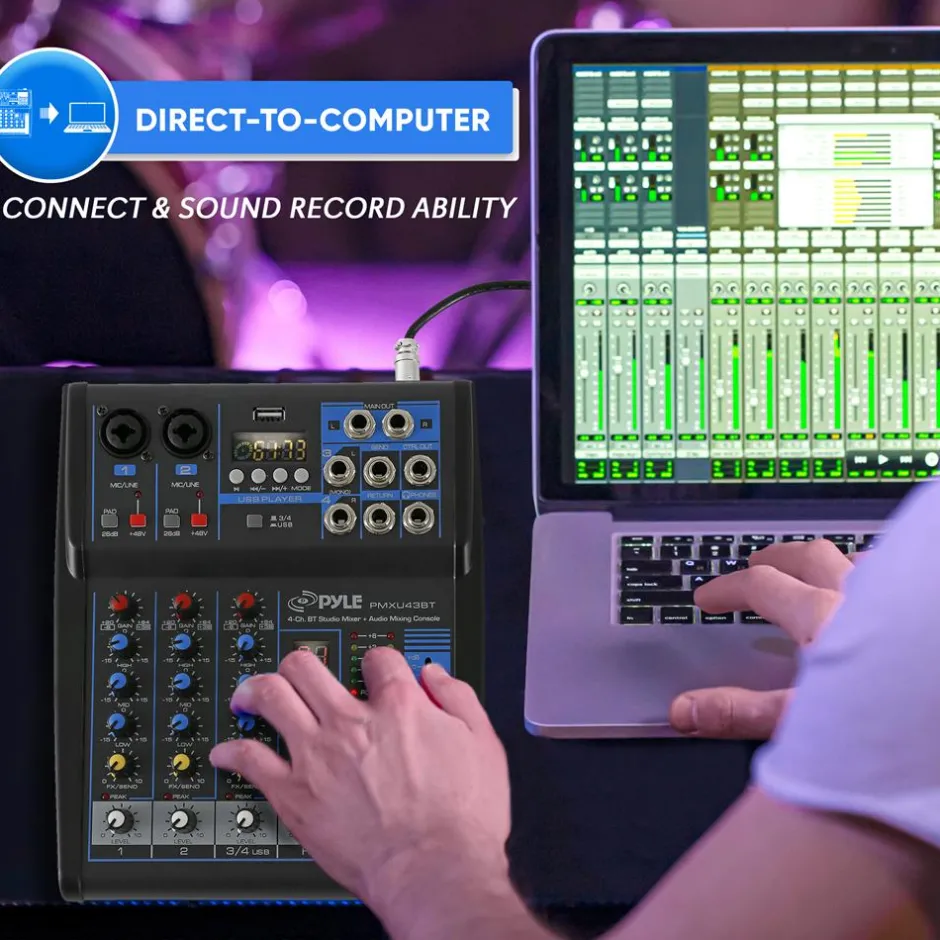 4-Channel Bluetooth Studio Mixer - USB, FX, 48V Phantom Power<Pyle Outlet