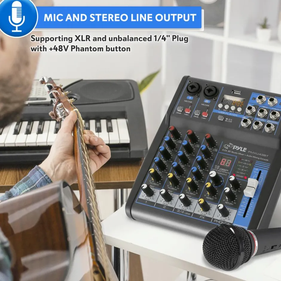 4-Channel Bluetooth Studio Mixer - USB, FX, 48V Phantom Power<Pyle Outlet