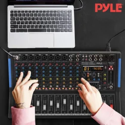 12-Channel Bluetooth Studio Mixer - USB Recording, 7-Band EQ, 48V Power<Pyle Outlet