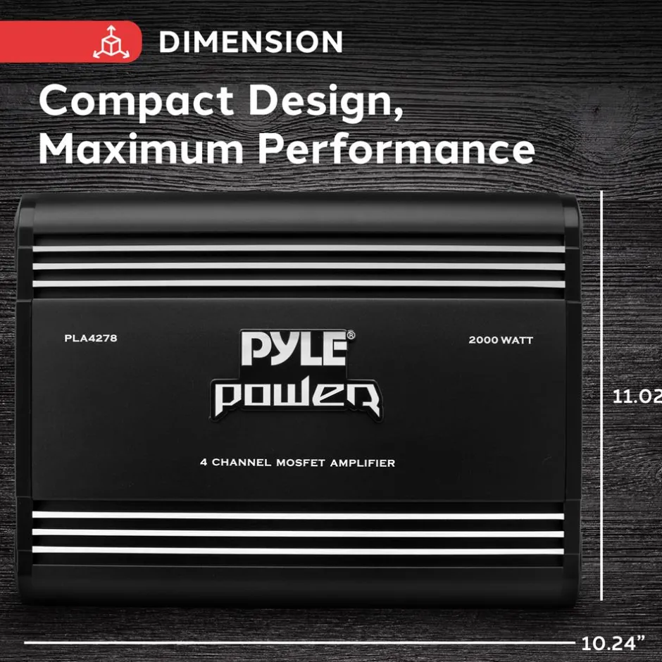 4-Channel Car Amplifier 2000W Power MOSFET Silver RCA Inputs<Pyle Discount