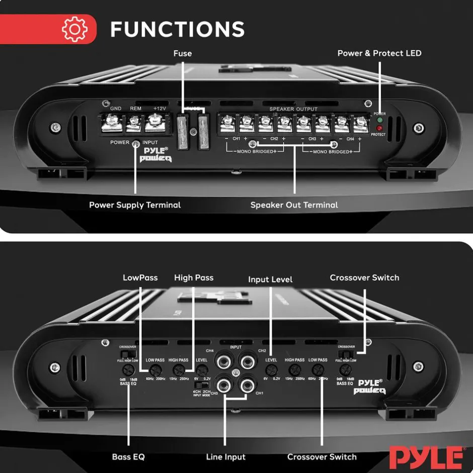 4-Channel Car Amplifier 2000W Power MOSFET Silver RCA Inputs<Pyle Discount