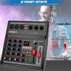 3-Channel DJ Audio Mixer - 16 DSP Effects, USB Interface, Phantom Power<Pyle Sale