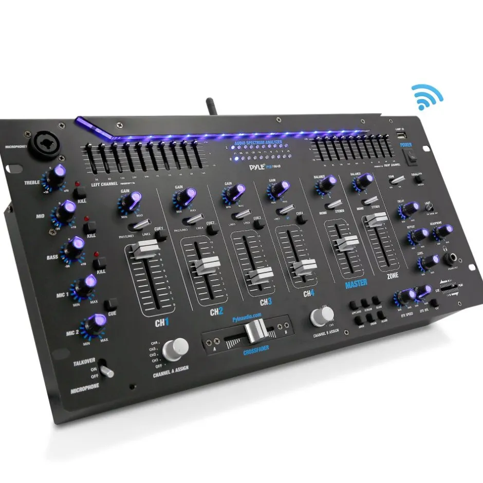 6-Channel DJ Mixer with Bluetooth, LED Controls, 10-Band Equalizer<Pyle Discount