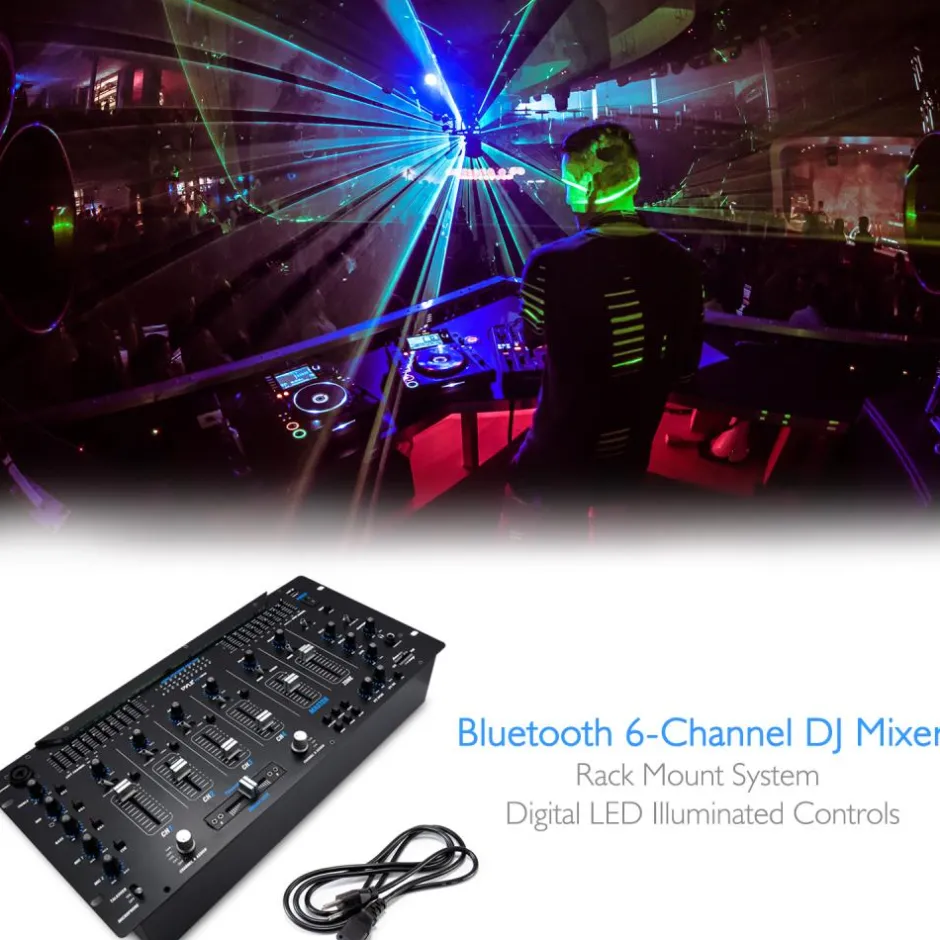 6-Channel DJ Mixer with Bluetooth, LED Controls, 10-Band Equalizer<Pyle Discount