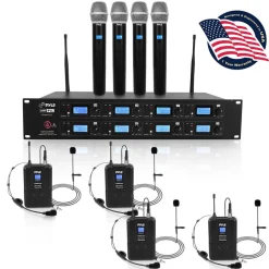 8-Channel UHF Wireless Mic System, 164 ft Range, Digital Display<Pyle New