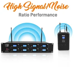 8-Channel UHF Wireless Mic System, 164 ft Range, LCD Display, Rack Mountable<Pyle Online