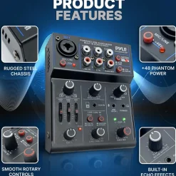 3-Channel Wireless DJ Mixer - Bluetooth 5.0, USB Interface, Phantom Power<Pyle Clearance