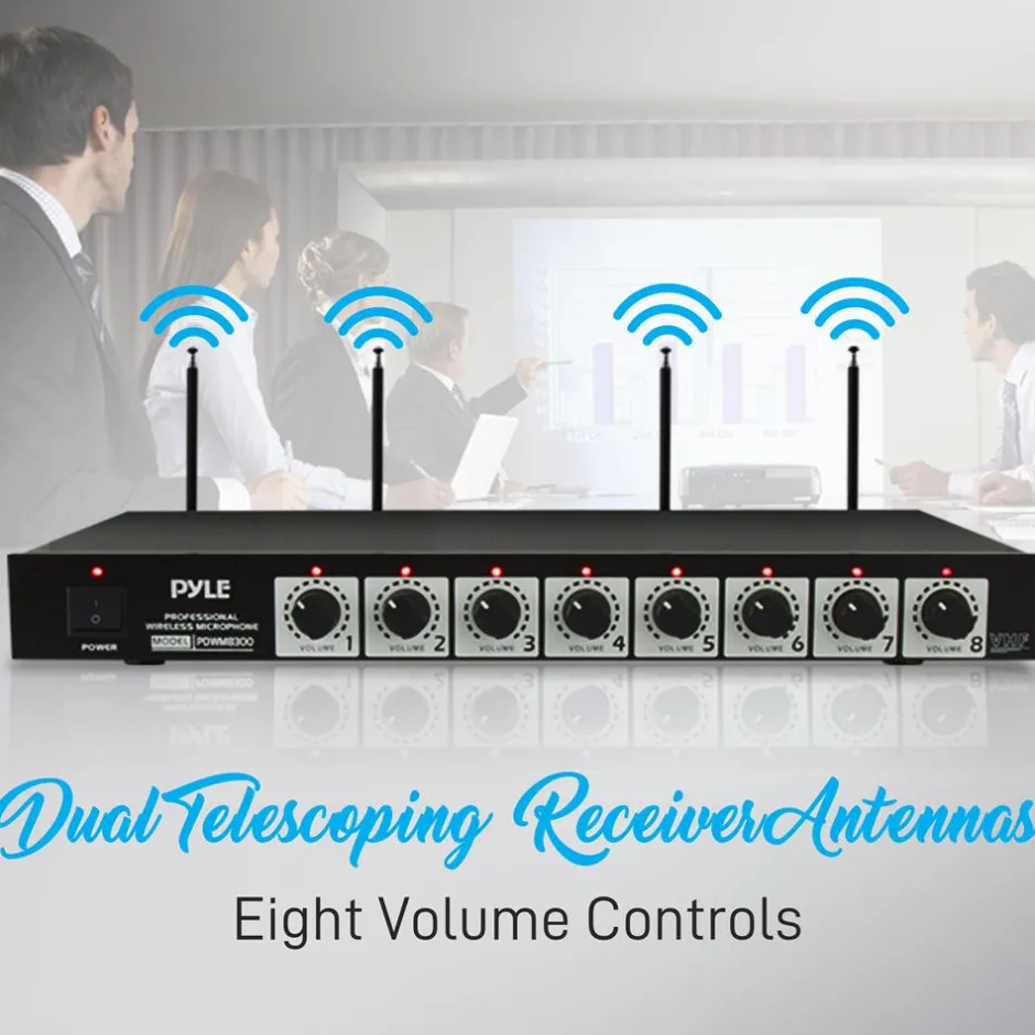 8-Channel Wireless Mic System - Extended Range, Condenser Mics, Rack Mount<Pyle New