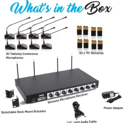 8-Channel Wireless Mic System - Extended Range, Condenser Mics, Rack Mount<Pyle New