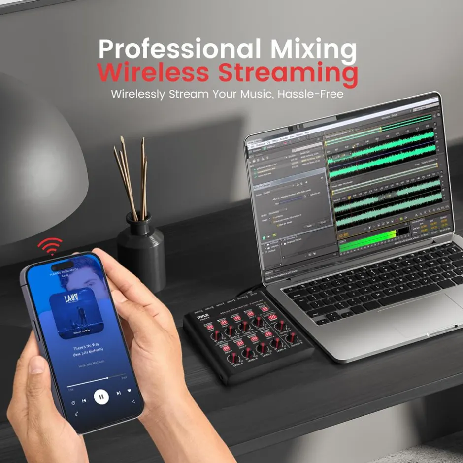 8-Channel Wireless Mixer, Low Noise, USB Sound Card, Compact Size<Pyle New