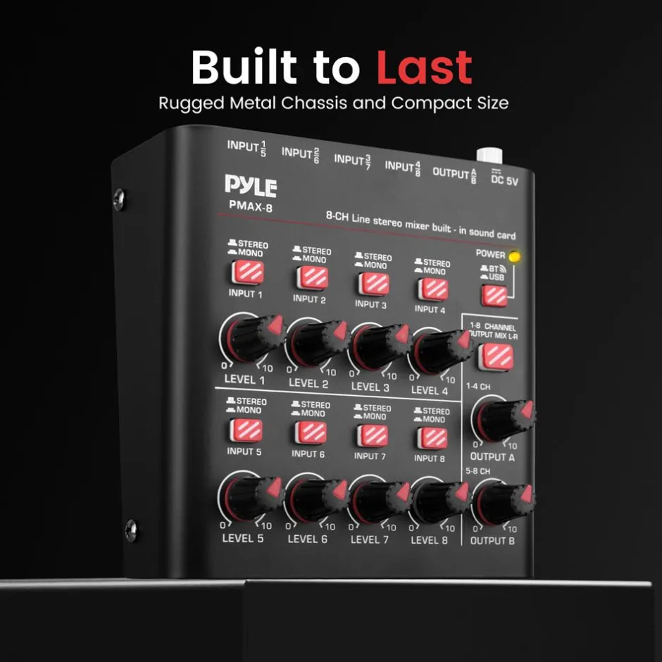 8-Channel Wireless Mixer, Low Noise, USB Sound Card, Compact Size<Pyle New