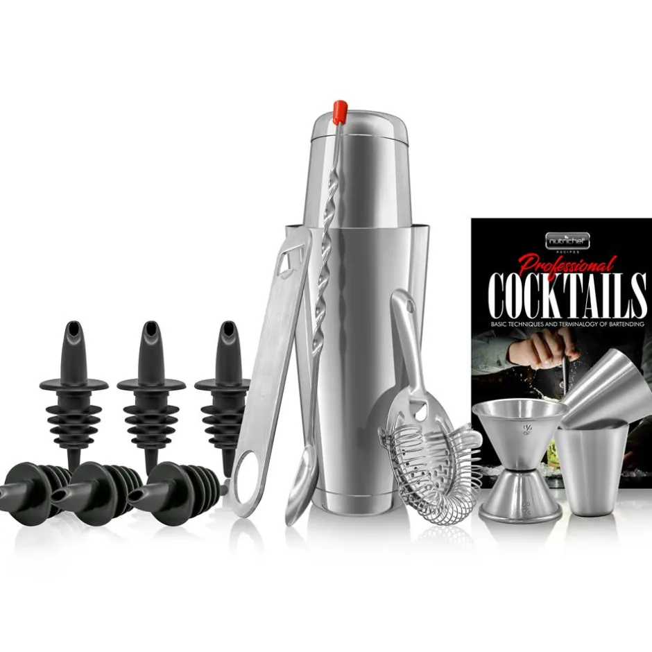 Cocktail Shaker Set 15 Pcs - Stainless Steel, Dishwasher Safe, Silver<NutriChef Online