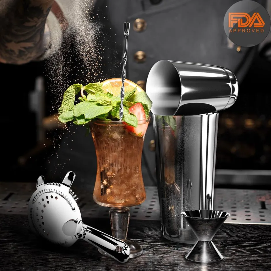 Cocktail Shaker Set 15 Pcs - Stainless Steel, Dishwasher Safe, Silver<NutriChef Online