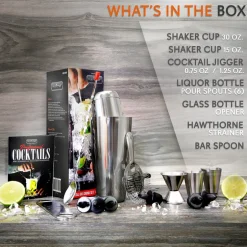 Cocktail Shaker Set 15 Pcs - Stainless Steel, Dishwasher Safe, Silver<NutriChef Online