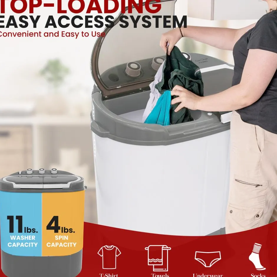 Compact Washer Dryer Combo, Space-Saving, 11lbs Capacity, Gray<Pure Clean Online
