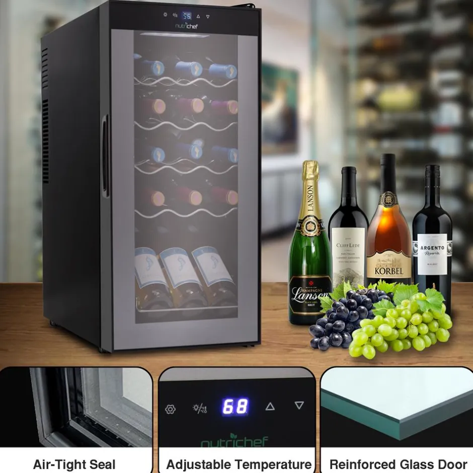 Compressor Wine Fridge 15-Bottle Capacity Digital Touch Glass Door White<NutriChef Outlet