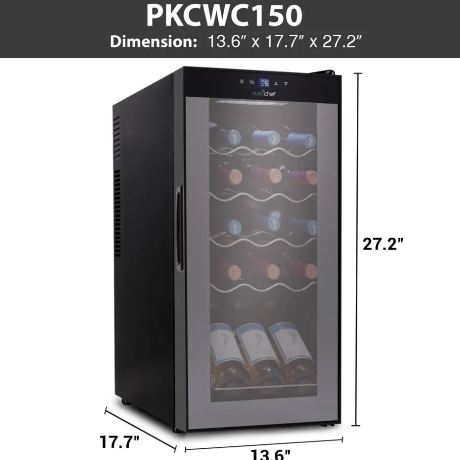 Compressor Wine Fridge 15-Bottle Capacity Digital Touch Glass Door White<NutriChef Outlet
