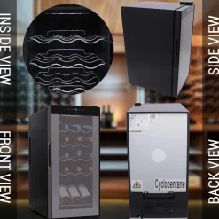 Compressor Wine Fridge 15-Bottle Capacity Digital Touch Glass Door White<NutriChef Outlet
