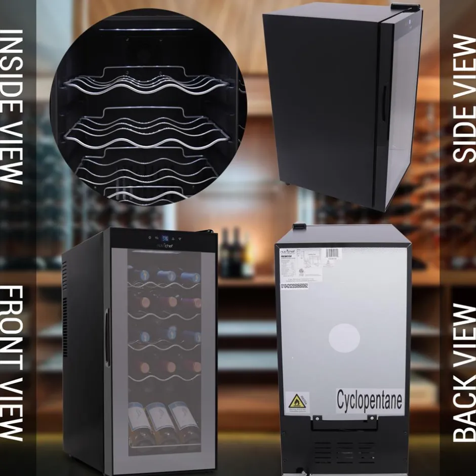 Compressor Wine Fridge 15-Bottle Capacity Digital Touch Glass Door White<NutriChef Outlet