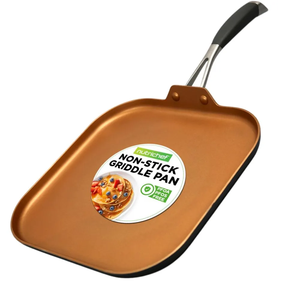 Copper Griddle Pan Non-Stick Coating Silicone Handle<NutriChef Discount