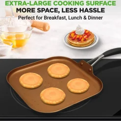 Copper Griddle Pan Non-Stick Coating Silicone Handle<NutriChef Discount