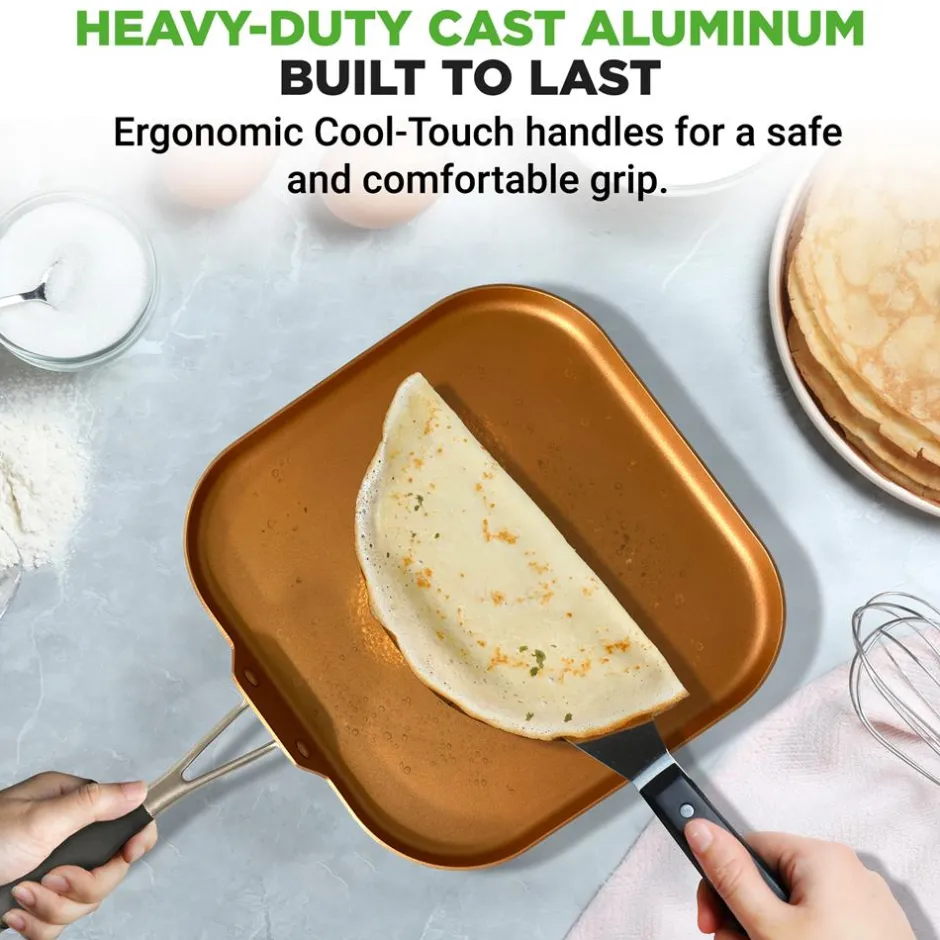 Copper Griddle Pan Non-Stick Coating Silicone Handle<NutriChef Discount