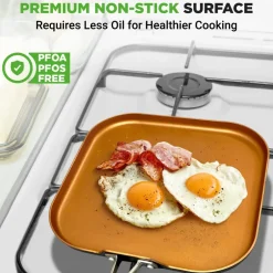 Copper Griddle Pan Non-Stick Coating Silicone Handle<NutriChef Discount