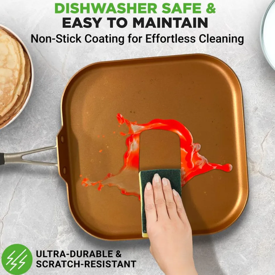 Copper Griddle Pan Non-Stick Coating Silicone Handle<NutriChef Discount