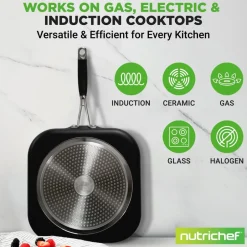 Copper Griddle Pan Non-Stick Coating Silicone Handle<NutriChef Discount