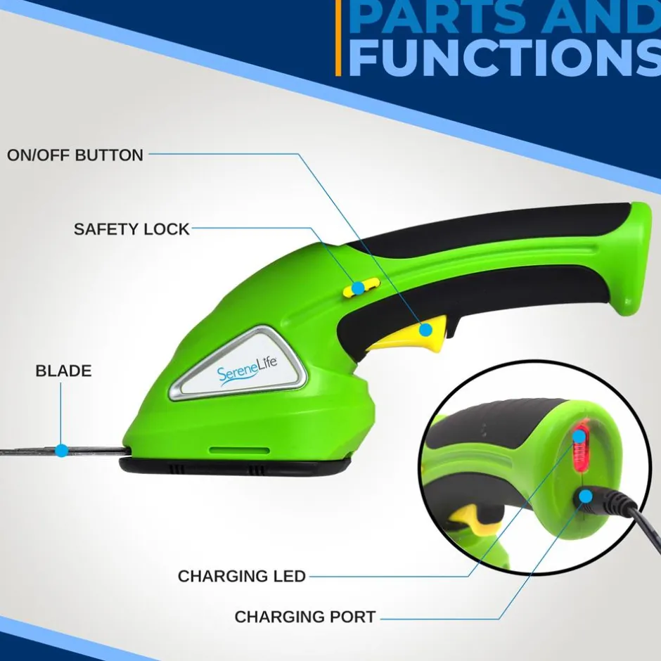 Cordless Grass Cutter & Hedge Trimmer, Rechargeable, Quick Change Blades, Green<Pyle