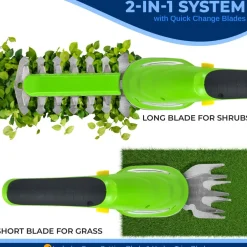 Cordless Grass Cutter & Hedge Trimmer, Rechargeable, Quick Change Blades, Green<Pyle